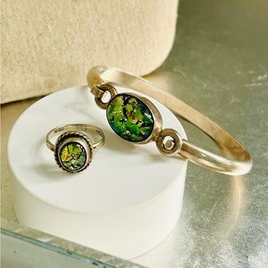 Mexican Green “Fire Opal” Sterling Bracelet/Ring
